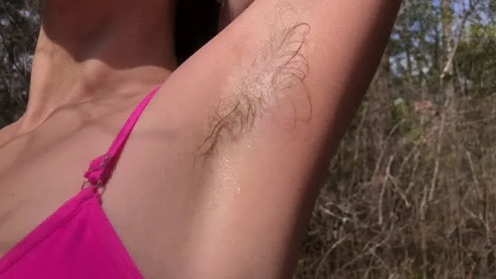 Lucy's sweaty hairy armpits after running in the sun 60