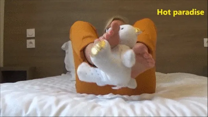 Little funny time between of wonderful female bare feet & 1 plush (Sharon)