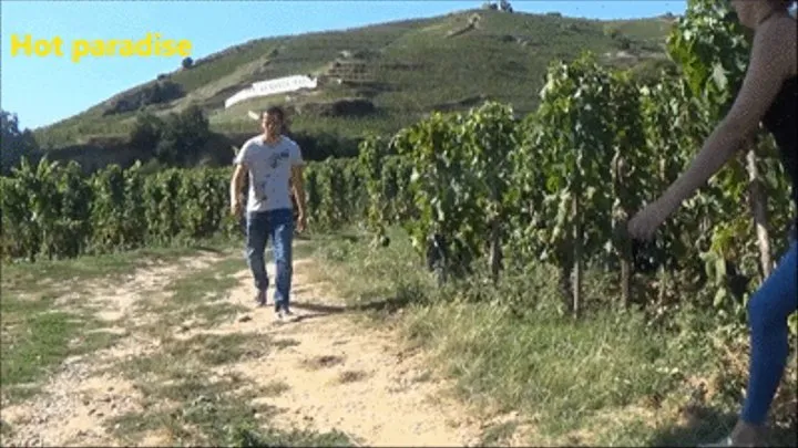 Ambush in a vineyard: In first time, 2 dangerous women threaten and a young man and after, these pretty ladies kissing their victims (Brenda, Cindy & Bob45)