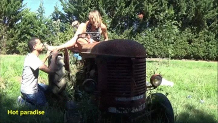 Part 2 - On a tractor, a mature woman unveils her feet and lends them to a young man (Brigitte & Bob45)