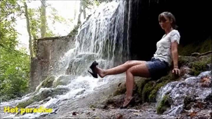 I lick Angeline's feet near a waterfall, a French tourist place (Angeline & Bob45)