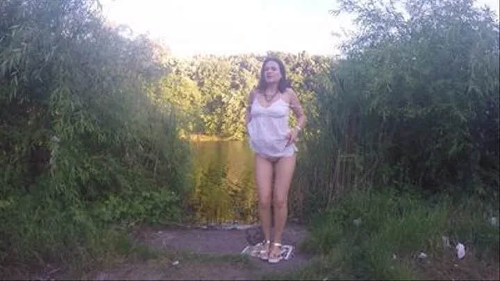 Pee on porn mags by the lake