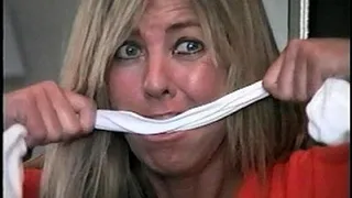 TAG Dakkota 12- Blonde Panty Gagged With Mouth Packing, White Cloth Cleave Gag, Duct Tape, Hand Gag