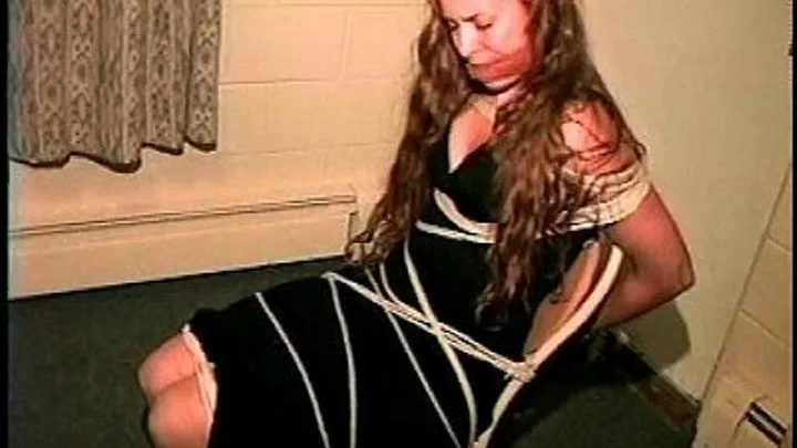 TAG Kimberly 10- Tied To Chair, Cleave Gag, Toes Tied, Black Dress, Bare Feet