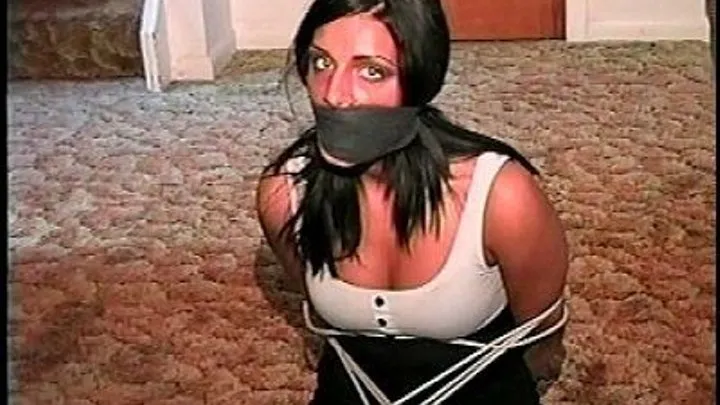 TAG Samie 3- Ball Tied, Miniskirt, Mouth Packing, Wrap Gag With Vet Tape