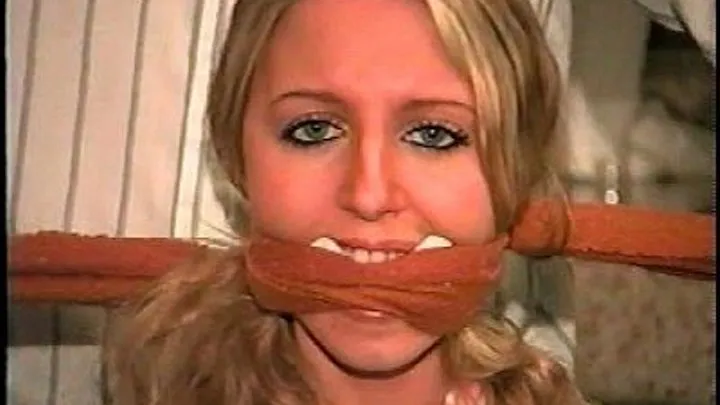 TAG April 2- White Dress, Chair Tied, Mouth Packed, Thick Brown Scarf Cleave Gag