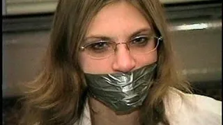 TAG Mary 3- Tied In Jeans On Floor, Duct Tape Gag Applied Over Layers Of Wrapping Tape