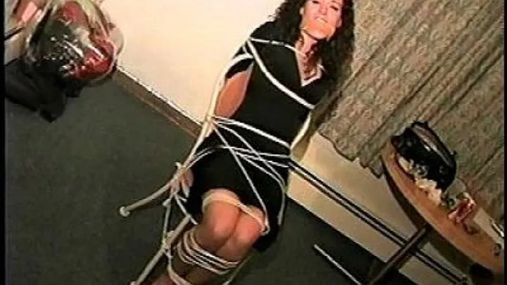 TAG Dale 8- Chair Tie, Mouth Packed, Cleave Gagged With Yellow Scarf, Black Dress