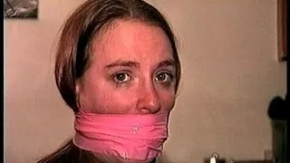 TAG Engle 22- Mouth Packed, Layered Pink Tape Gag, Rope Gag, Bound With Zip Ties