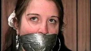 TAG Liz 6- Duct Tape Gag Over Packing Tape Gag, Writes Note, Tied Up