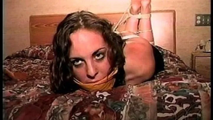 TAG Dawn 4- Hogtied In Black Dress, Mouth Stuffed With Cloth, Yellow Scarf Cleave Gag, Hand Over Mouth