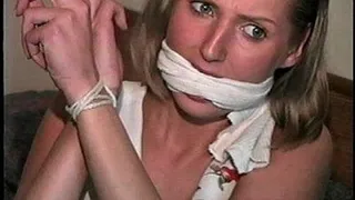 TAG Natalia 7- Self Bondage With Duct Tape, Cleave Gags, In White Dress, Russian Blonde