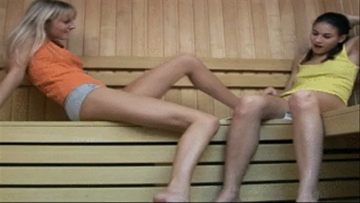 Lesbian sex in the sauna room