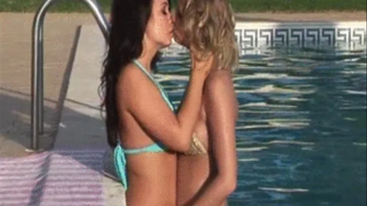 Foot fetish lesbian sex at the pool