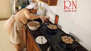 Nudist housewife Regina Noir cooks at the kitchen Naked maid Naked housewife c1