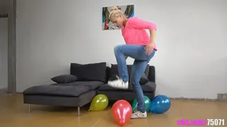 Watch Brittany inflate and pop colorful balloons in a playful and thrilling display! ( quality)