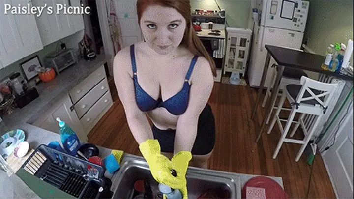 Dishwashing In Bra, Skirt & Gloves