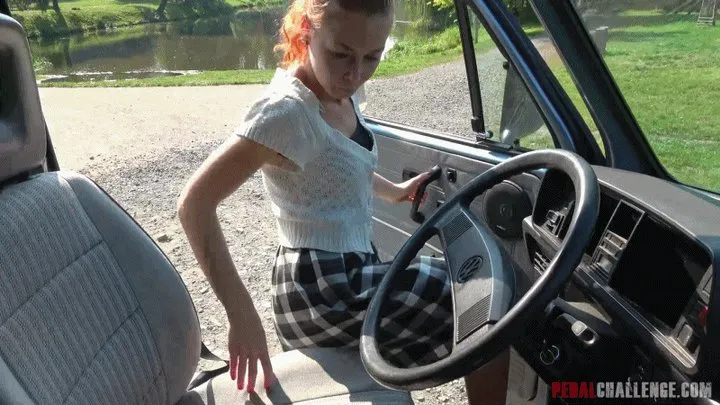 Pedal Challenge - Veronica driving and revving engine of an old VAN