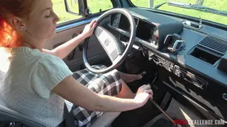 Pedal Challenge - Veronica driving and revving engine of an old VAN