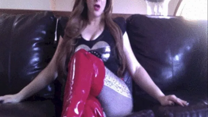 Real Time Shiny Red Thigh High Boot Worship