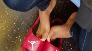 Busy Latina Feet on Train