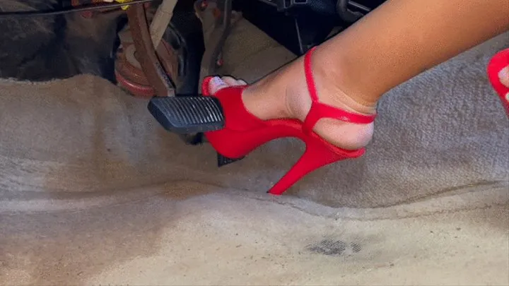 Brina Driving in Red Stiletto Heels