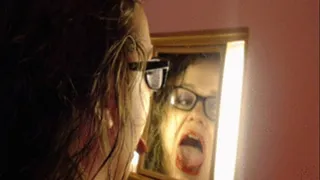 Checking tongue throat in mirror