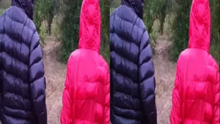 3 D - With Christina in Slinkystylez leggins and down jackets outdoors