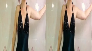 3D - Shower scene in black wetlook dress