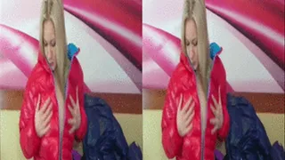 3D - Sexy Christina plays with various down jackets