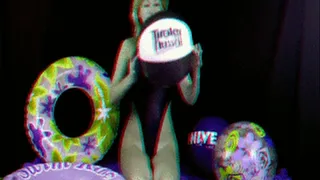 3D Anaglyph -Alina in red swimsuit on beachballs