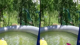 3D - 2 girls in Smocks playing in a outdoor pool