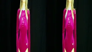 3D - Christina cutting holes in pink gymnasticsuit