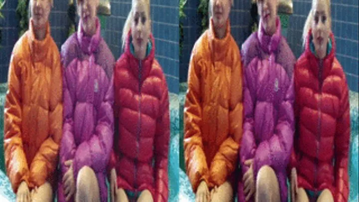 3D - Bikinigirls with downjackets in a swimming pool