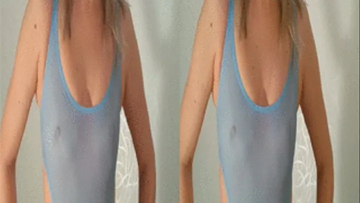 3D - Masturbating with vibrator in light blue swimsuit