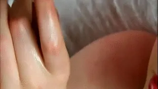 red lipstick red nail polish cum on tongue