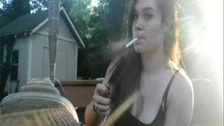 Sexy Brunette Smoker Jasmin Jai, Back Porch Smoking