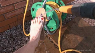 Hosing Down my Warm Pretty Feet in Cute Flip Flop Sandals