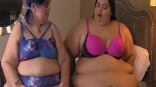 SSBBW Apple Bomb and Jinxiimoon weigh in and measure and compare their arms, stomachs, butts boobs and thighs.