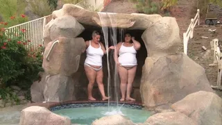 BBW Bella Bendz and Celeste make out in the hot tub and then Bella cools down with a swim