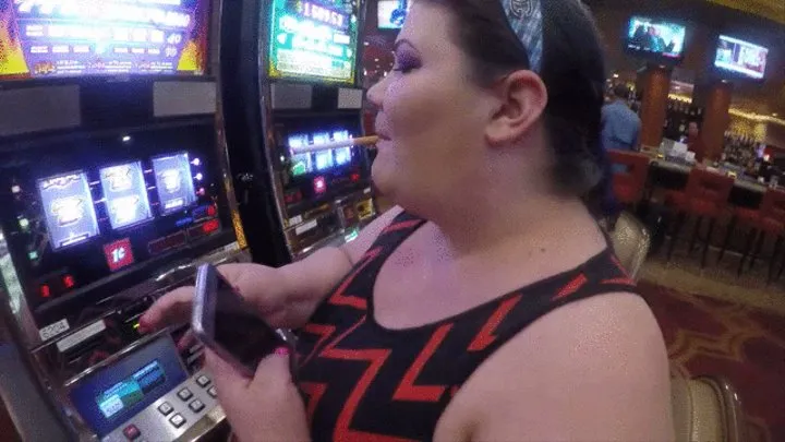 BBW Juicy Jazmynne smoking in the casino playing slots