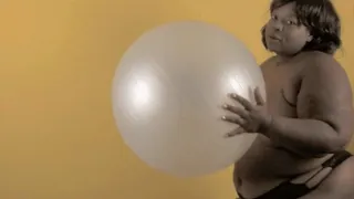 Black BBW Chocolate Nights tits ass and belly bouncing and shaking on a exercise ball