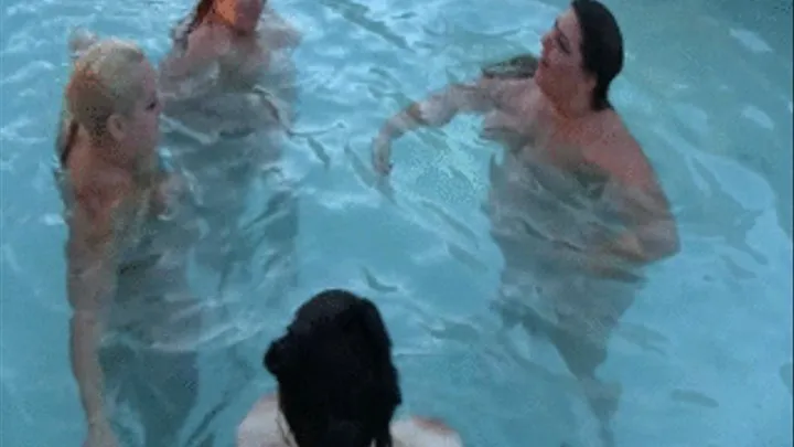 SSBBW and BBWs are naked in the pool shaking their big butts and tits swimming and doing tricks in the pool