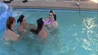 BBW Bella Bendz SSBBW Sweet Cheeks and Jezebel Jolie Becki Butterfly are in the pool naked and playing chicken and swimming