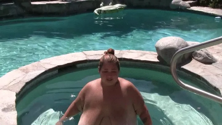 SSBBW Monika Mynx and Lola LoveBug are naked showing off there big tits and bellies and blowing up inflatibles in the pool