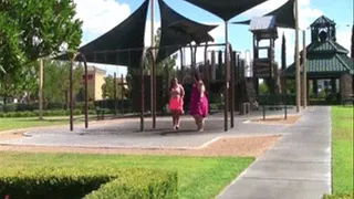 SSBBW Apple Bomb and BBW Juicy Jazmynne playing on the swings