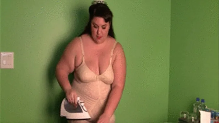 BBW Bella Bendz is in a pin up outfit and ironing her skirt