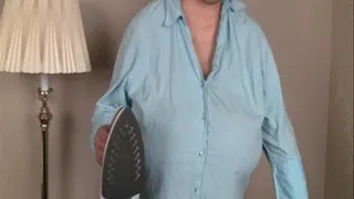 Latin BBW is ironing her jeans and she is getting hot so she unbuttons her shirt exposing her giant tits