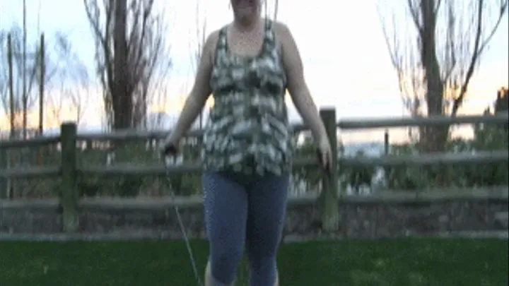 BBW Platinum Puzzy is in the park jumping rope