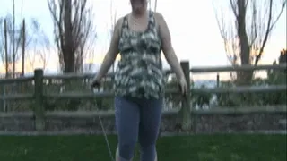 BBW Platinum Puzzy is in the park jumping rope